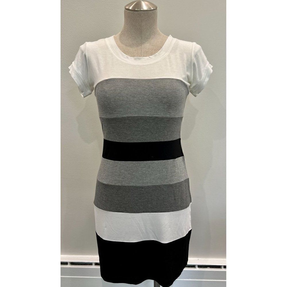 BCBGMaxAzria Short Sleeve Colorblock Stripe Dress Size S